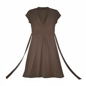 VTG Y2K Brown 100% Silk Babydoll Tie Mini Dress Elie Tahari